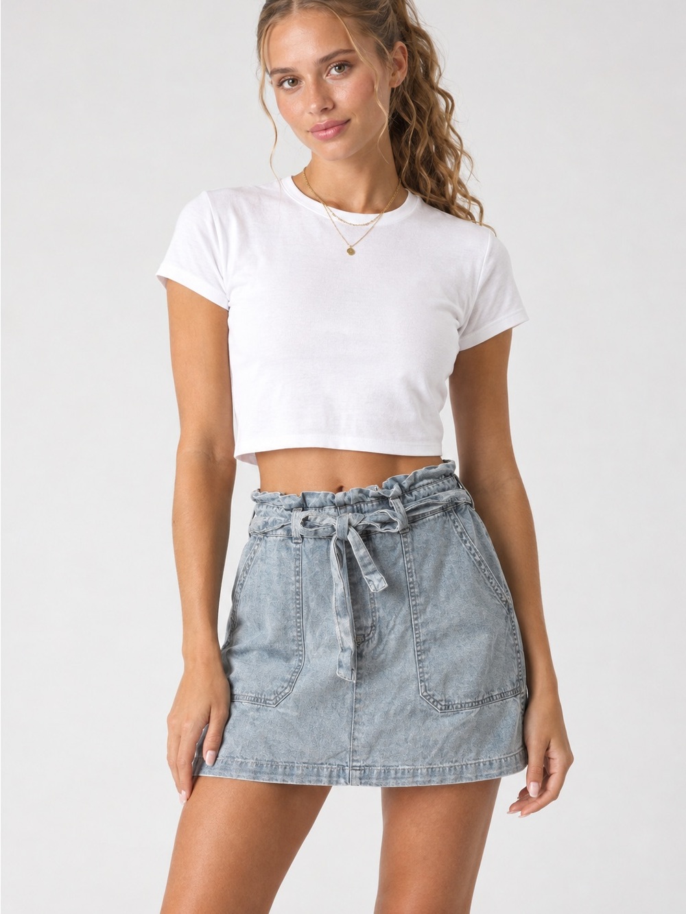 American Eagle Outfitters Light Blue Paperbag Denim Mini Skirt